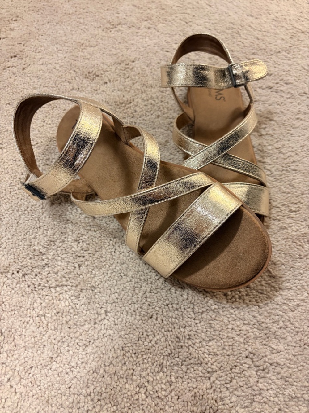 Toms Metallic Gold Crisscross Ankle-Strap Sandals Sz 8.5